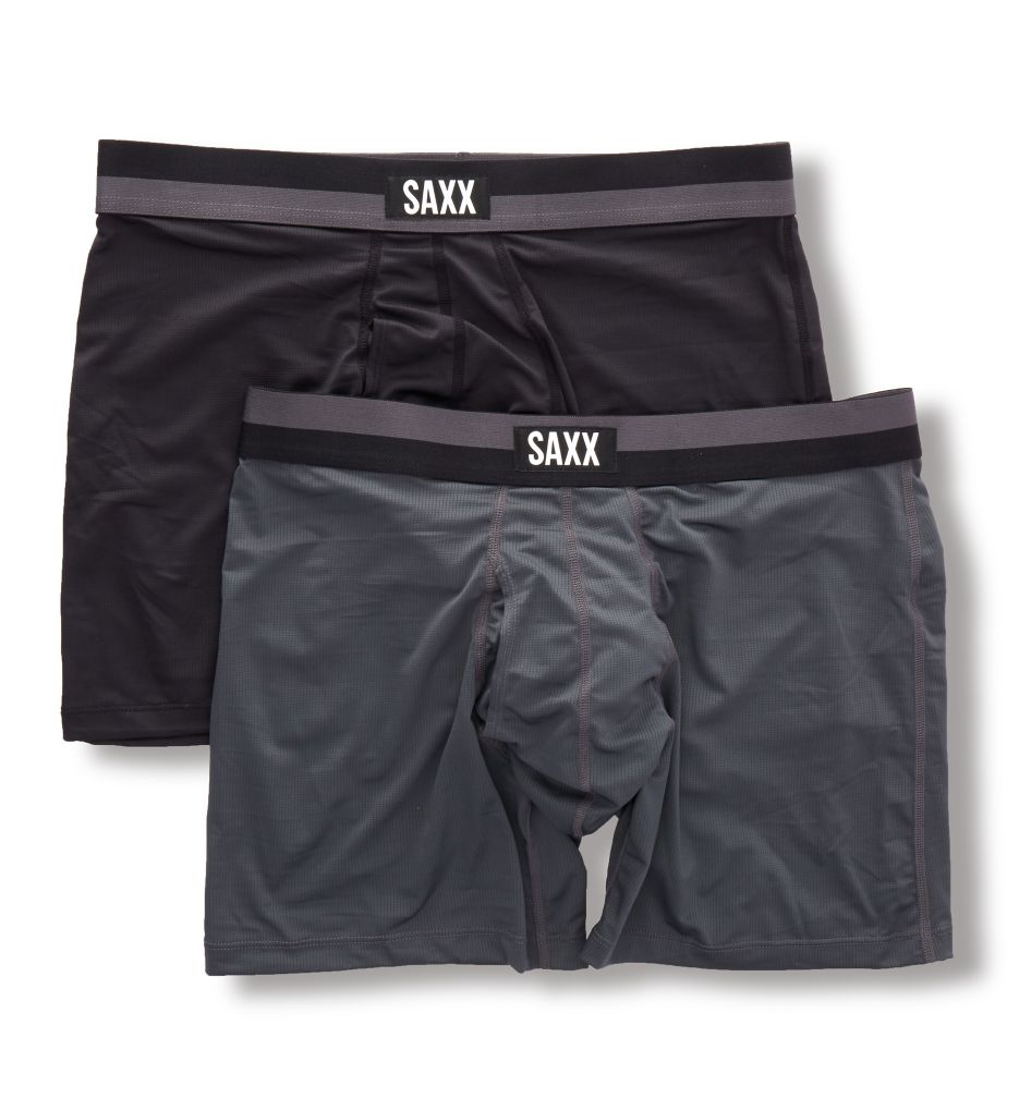 Saxx Sport Mesh Mens Boxer Brief (2 Pack) Cubic-Stripe-Black XL
