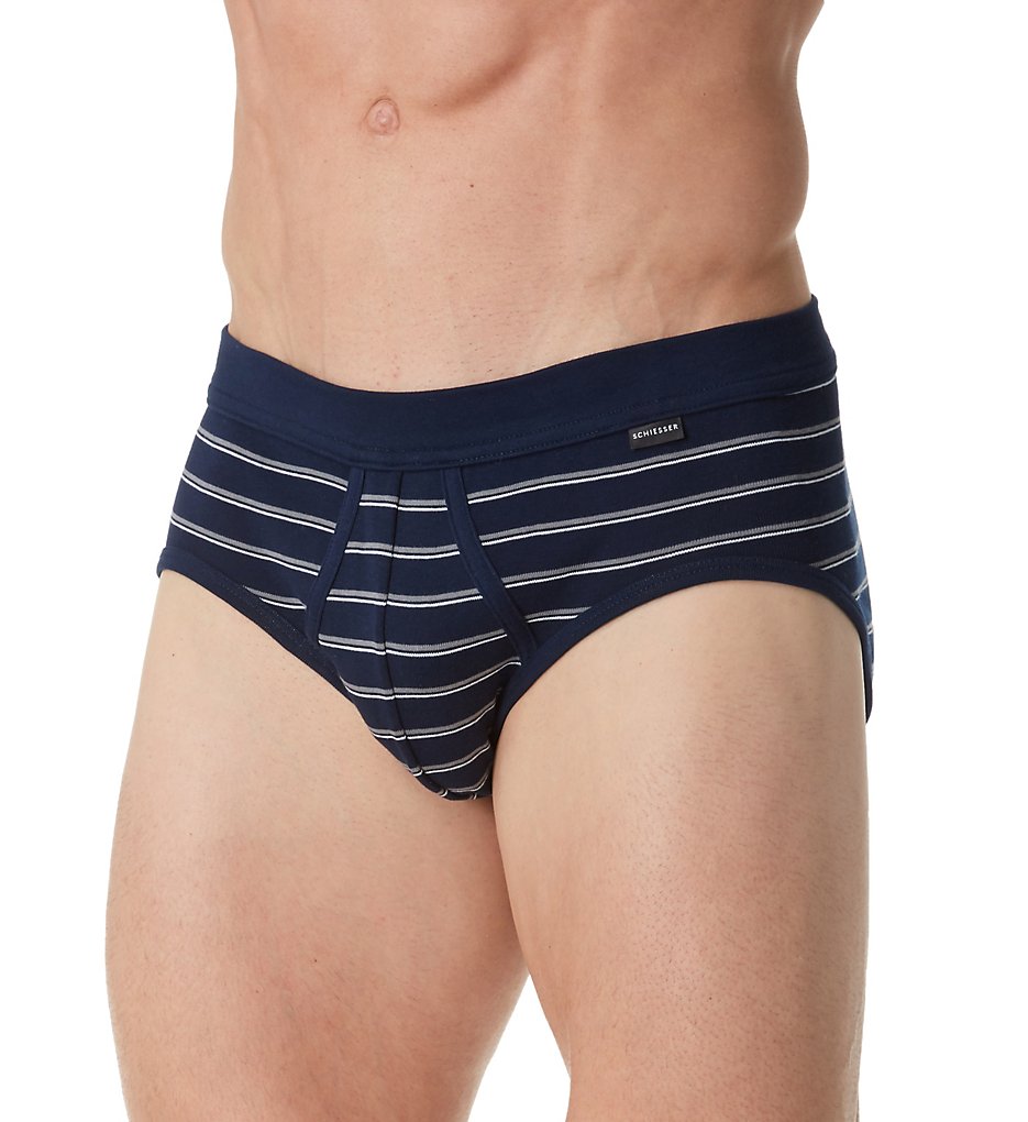 Schiesser 144107 Striped Sports Briefs (Navy)