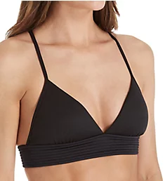 Basic Quilted Fixed Tri Bikini Swim Top Black 4