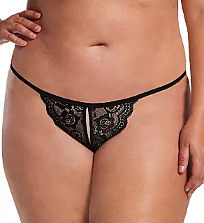 Plus Tina Split Crotch Lace Thong Black O/S Plus