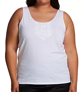 Plus Cotton Knit Lace Camisole White 2X