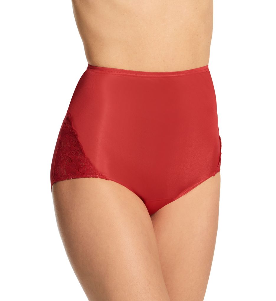 Shadowline Women's Lace Inset Brief Panty in Red | Size 5 | HerRoom.com