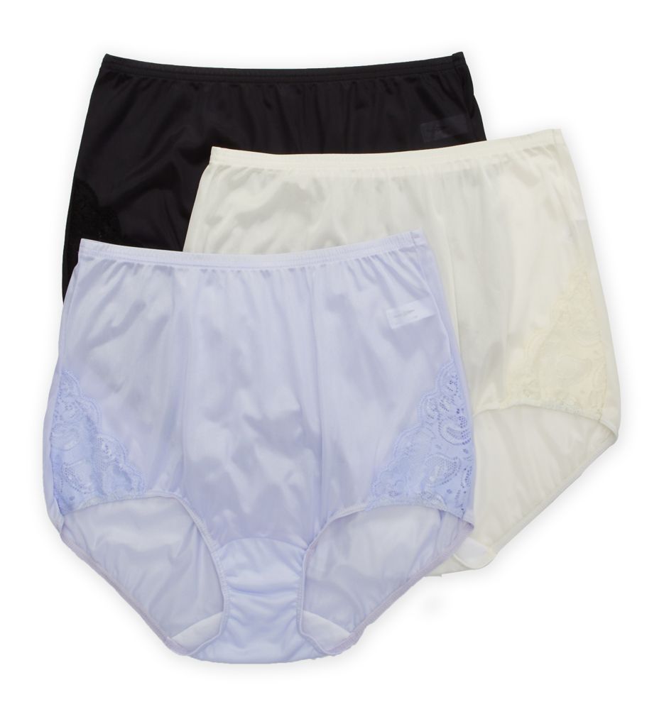 Shadowline Women's Lace Inset Brief Panty - 3 Pack in Black/Ivory/Peri Frost | Size 5 | HerRoom.com