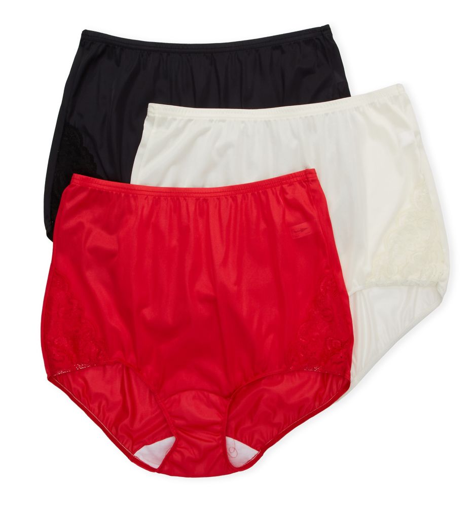 Shadowline Women's Lace Inset Brief Panty - 3 Pack in Red/Black/Ivory | Size 5 | HerRoom.com