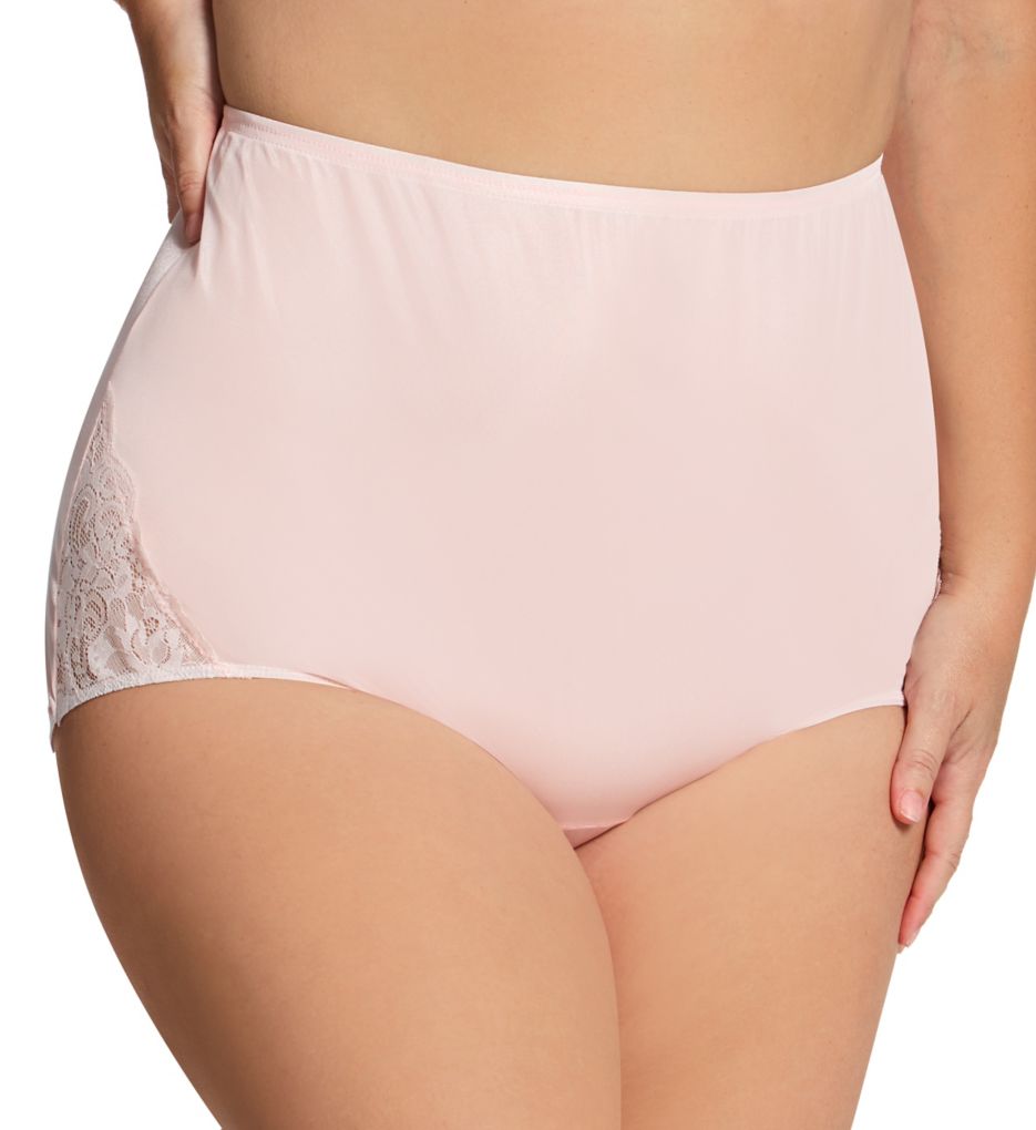 Shadowline Women's Plus Lace Inset Brief Panty in Pink | Plus Size 10 | HerRoom.com