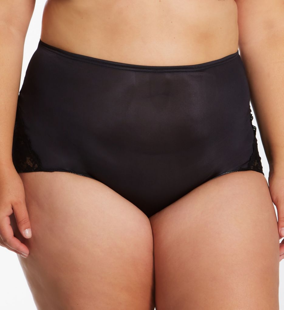 Shadowline Women's Plus Lace Inset Brief Panty in Black | Plus Size 10 | HerRoom.com