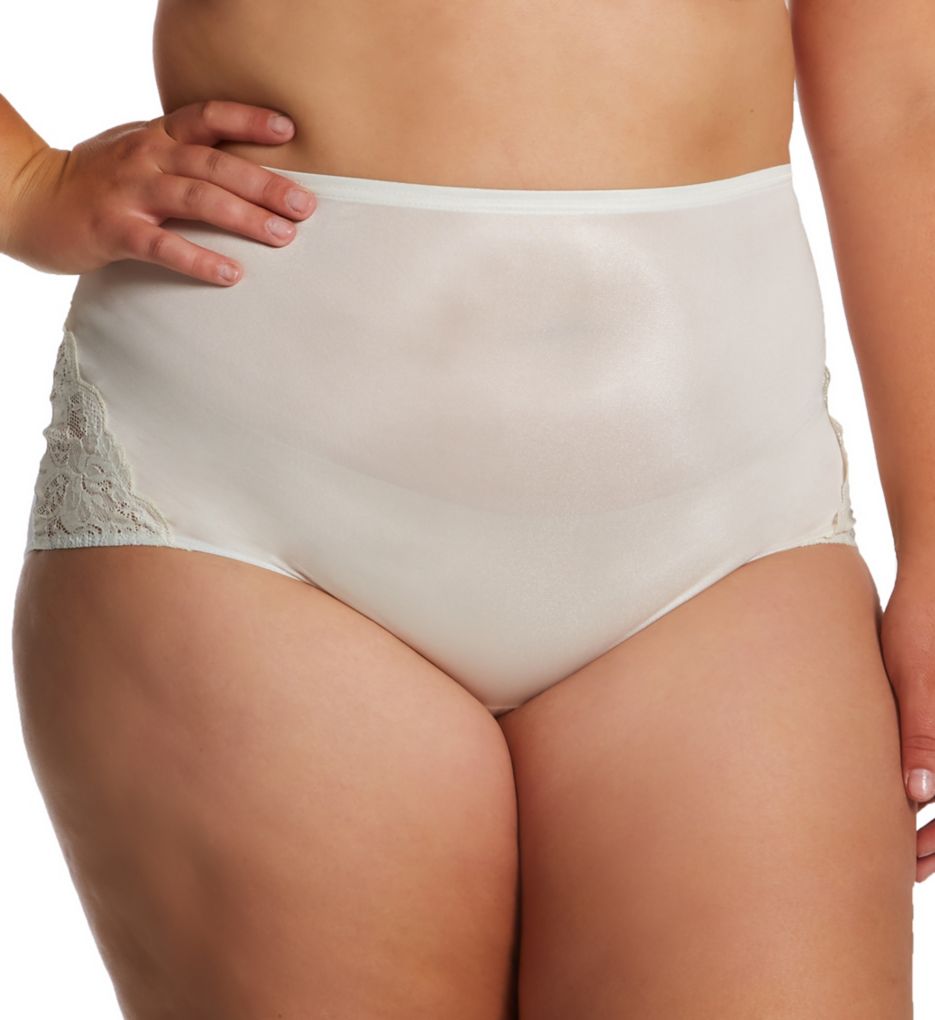 Shadowline Women's Plus Lace Inset Brief Panty in Beige | Plus Size 8 | HerRoom.com