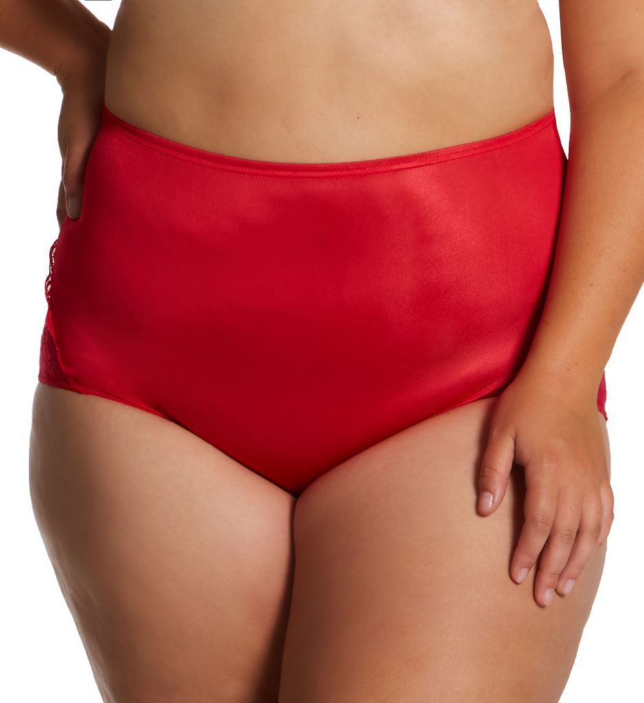 Shadowline Women's Plus Lace Inset Brief Panty in Red | Plus Size 9 | HerRoom.com