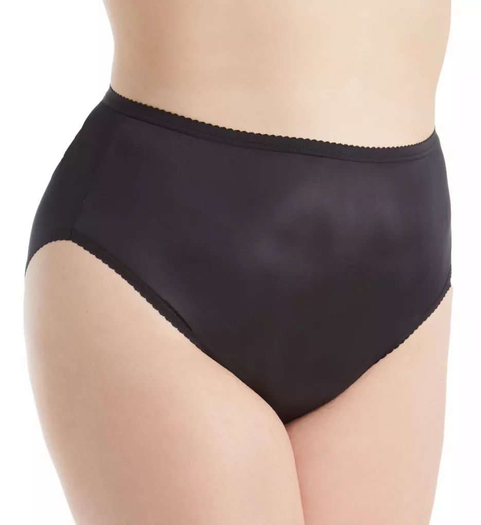 Shadowline Women's Nylon Full Brief Panty with Lace 3-Pack, Black