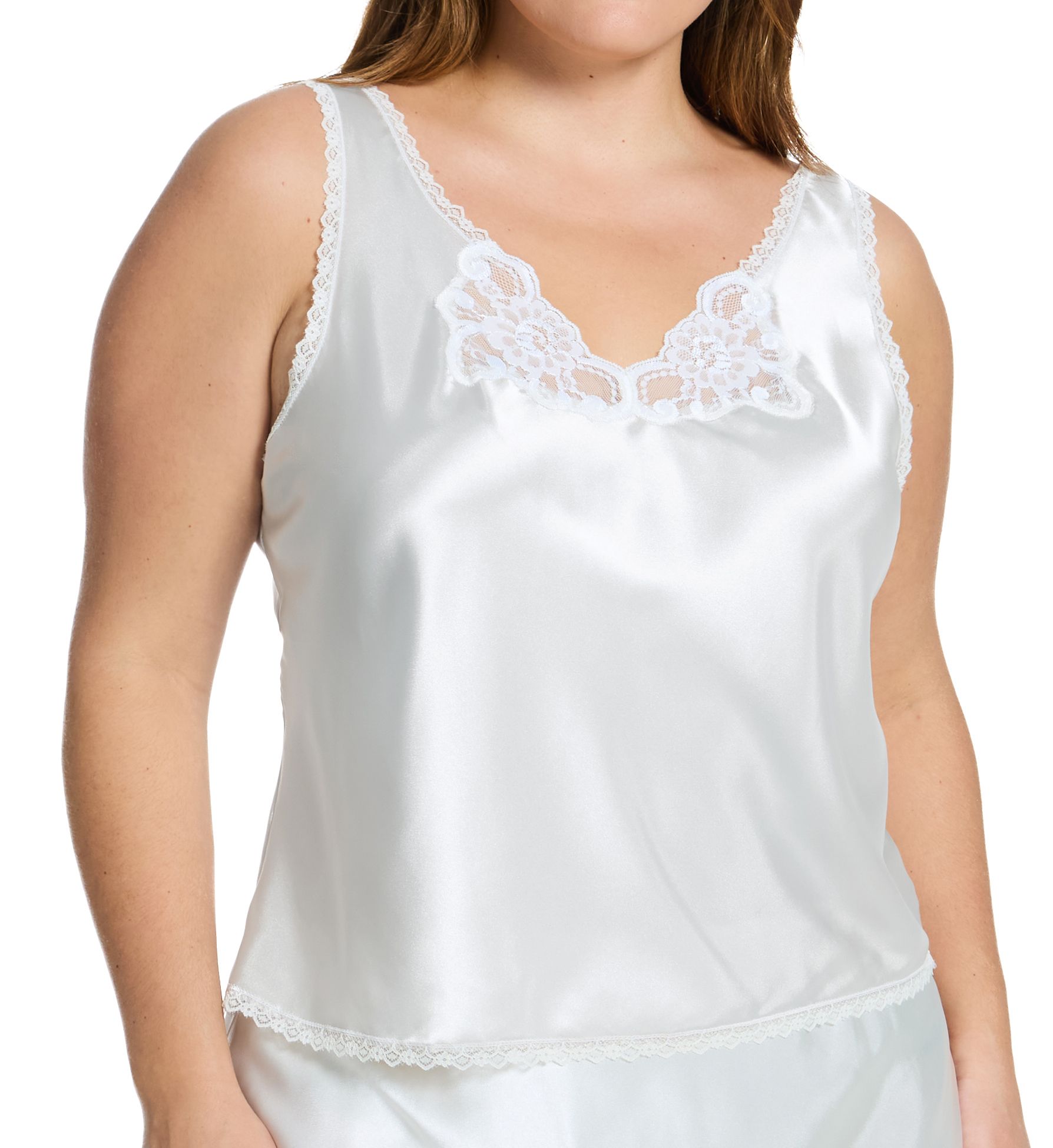 Shadowline Women's Plus Size Rochelle Satin Adjustable Strap Cami in Ivory | Size: 3X | HerRoom.com
