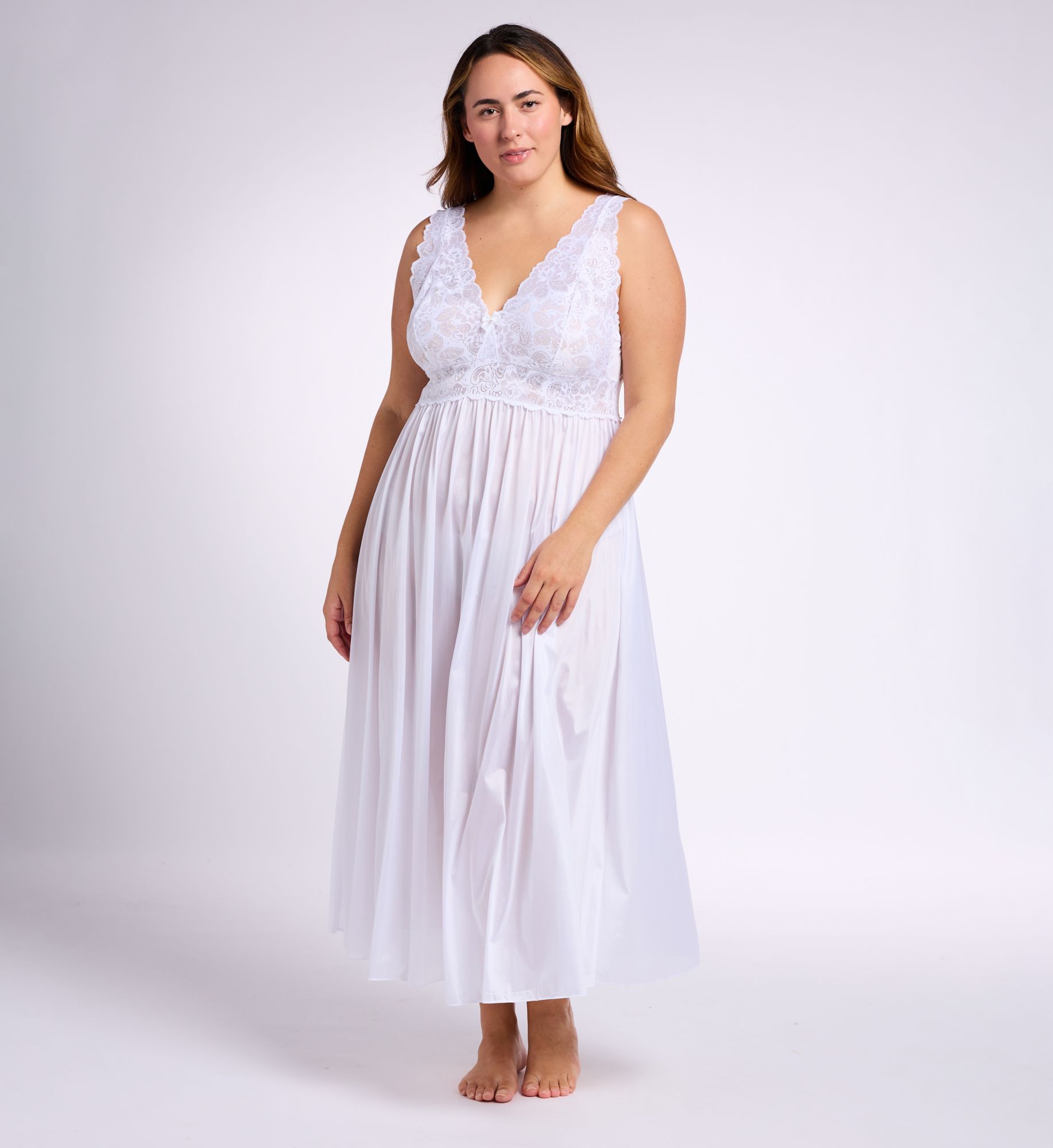 Shadowline Women's Plus Silhouette Lace Bodice Gown With Support in Diamond White | Size: 3X | HerRoom.com