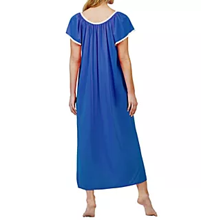 Cameo Nylon Tricot Short Sleeve Long Gown Navy M