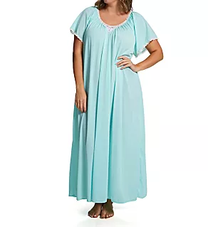 Plus Size Cameo Nylon Tricot Short Sleeve Gown SeaFoam 1X