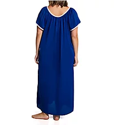 Plus Size Cameo Nylon Tricot Short Sleeve Gown Navy 1X