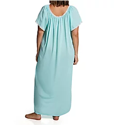 Plus Size Cameo Nylon Tricot Short Sleeve Gown SeaFoam 1X