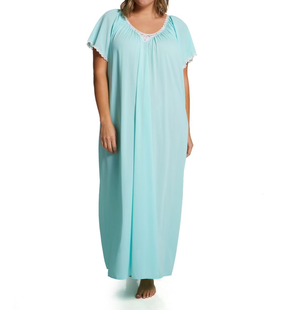 Plus Size Cameo Nylon Tricot Short Sleeve Gown-fs