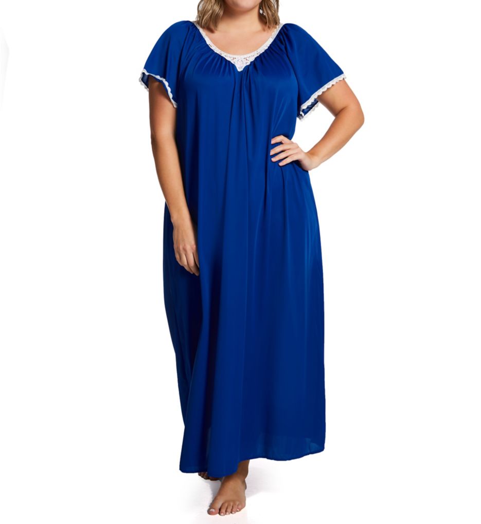 Plus Size Cameo Nylon Tricot Short Sleeve Gown-gs