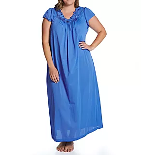 Plus Rosebud Nylon Tricot S/S 53 Inch Gown Sapphire 3X