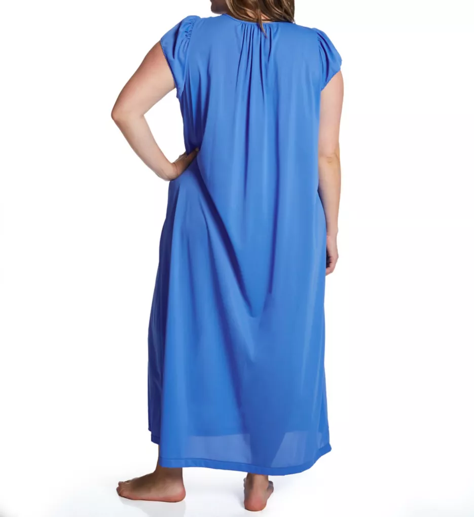 Plus Rosebud Nylon Tricot S/S 53 Inch Gown Sapphire 1X