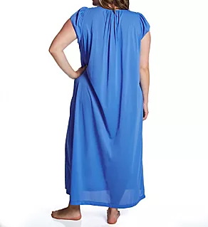 Plus Rosebud Nylon Tricot S/S 53 Inch Gown Sapphire 3X