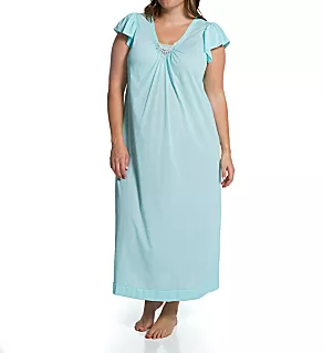Plus Cherish 50 Inch Cap Sleeve Nightgown SeaFoam 1X