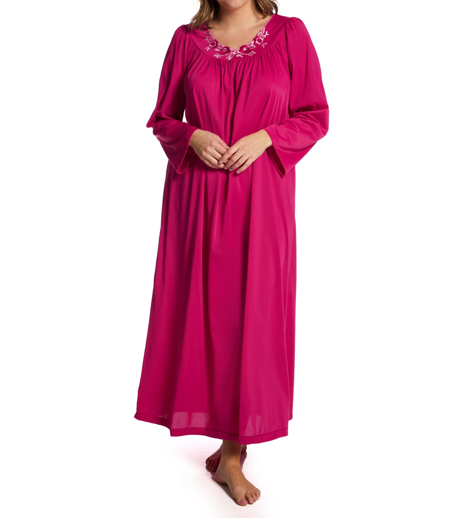 Shadowline Plus Petals 53 Inch Long Sleeve Gown Raspberry 3X  - Image 1