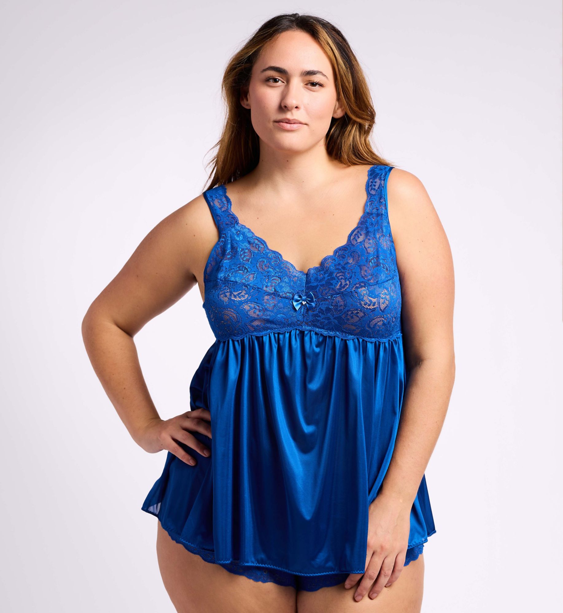 Shadowline Women's Plus Silhouette Lace Babydoll Nightie in Navy | Size: 3X | HerRoom.com