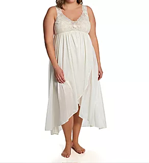 Plus Silhouette Nylon Tricot Hi-Low Gown Ivory 1X