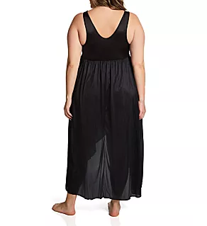 Plus Silhouette Nylon Tricot Hi-Low Gown Black 2X
