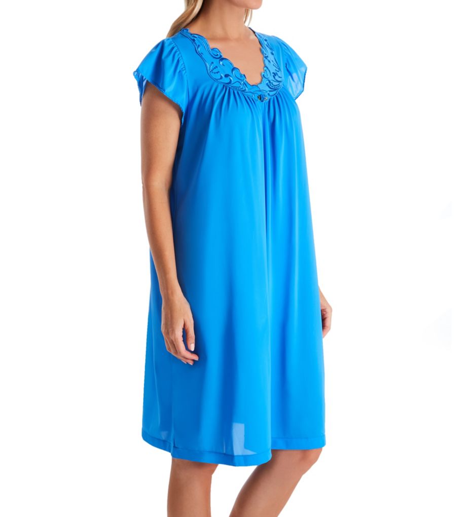 Rosebud Nylon Tricot Short Sleeve 40 Inch Gown Sapphire XL