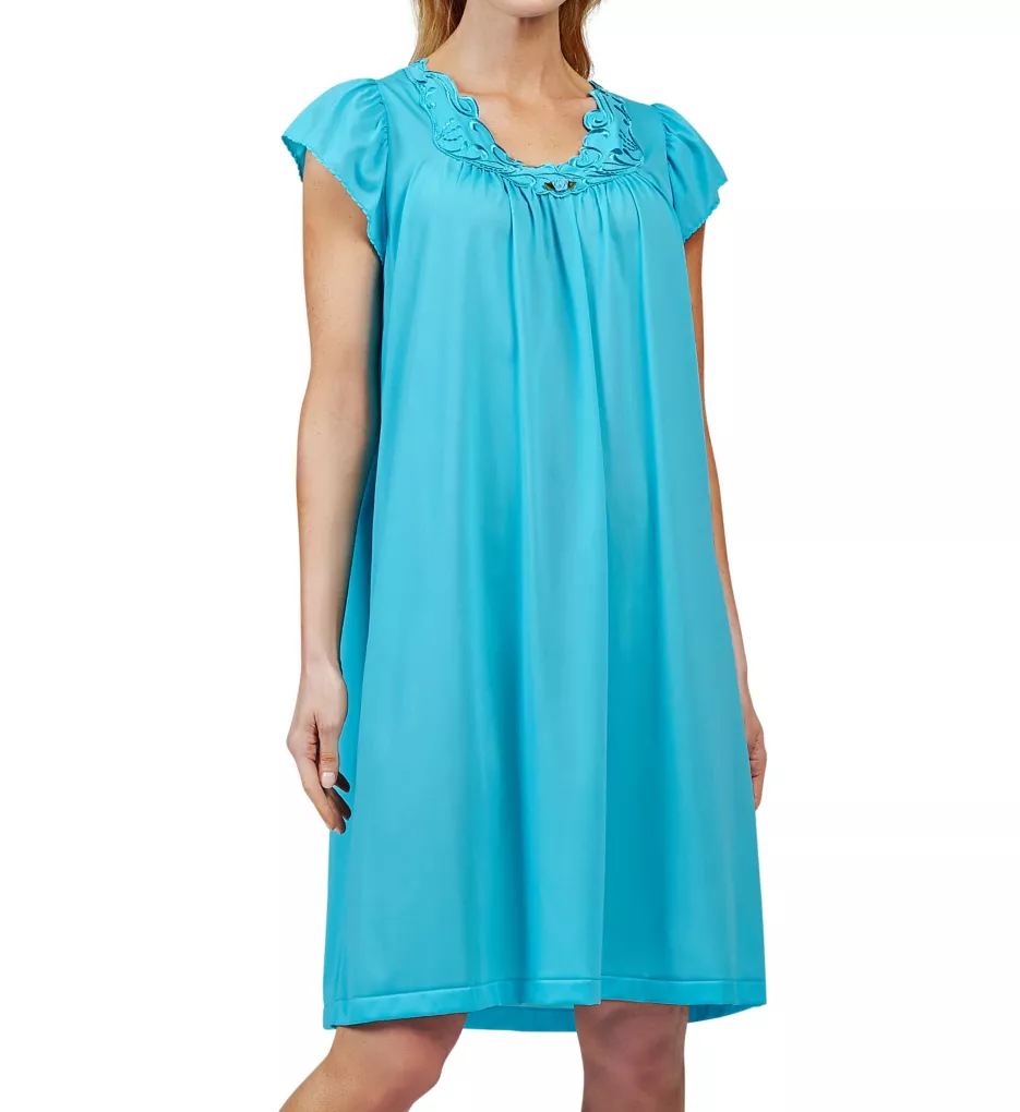 Shadowline Rosebud Nylon Tricot Short Sleeve 40 Inch Gown 36222
