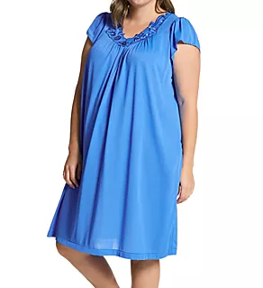 Plus Rosebud Nylon Tricot S/S 40 Inch Gown Sapphire 1X