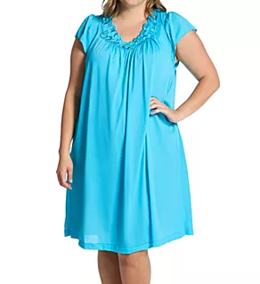Plus Rosebud Nylon Tricot S/S 40 Inch Gown Turquoise 2X