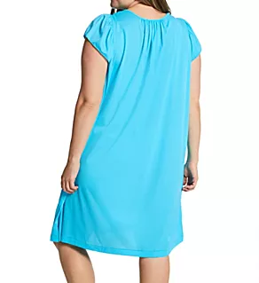 Plus Rosebud Nylon Tricot S/S 40 Inch Gown Turquoise 2X