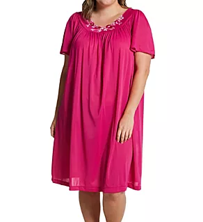 Plus Petals Short Sleeve Gown Raspberry 1X