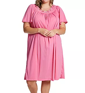 Plus Petals Short Sleeve Gown Rosy Pink 1X