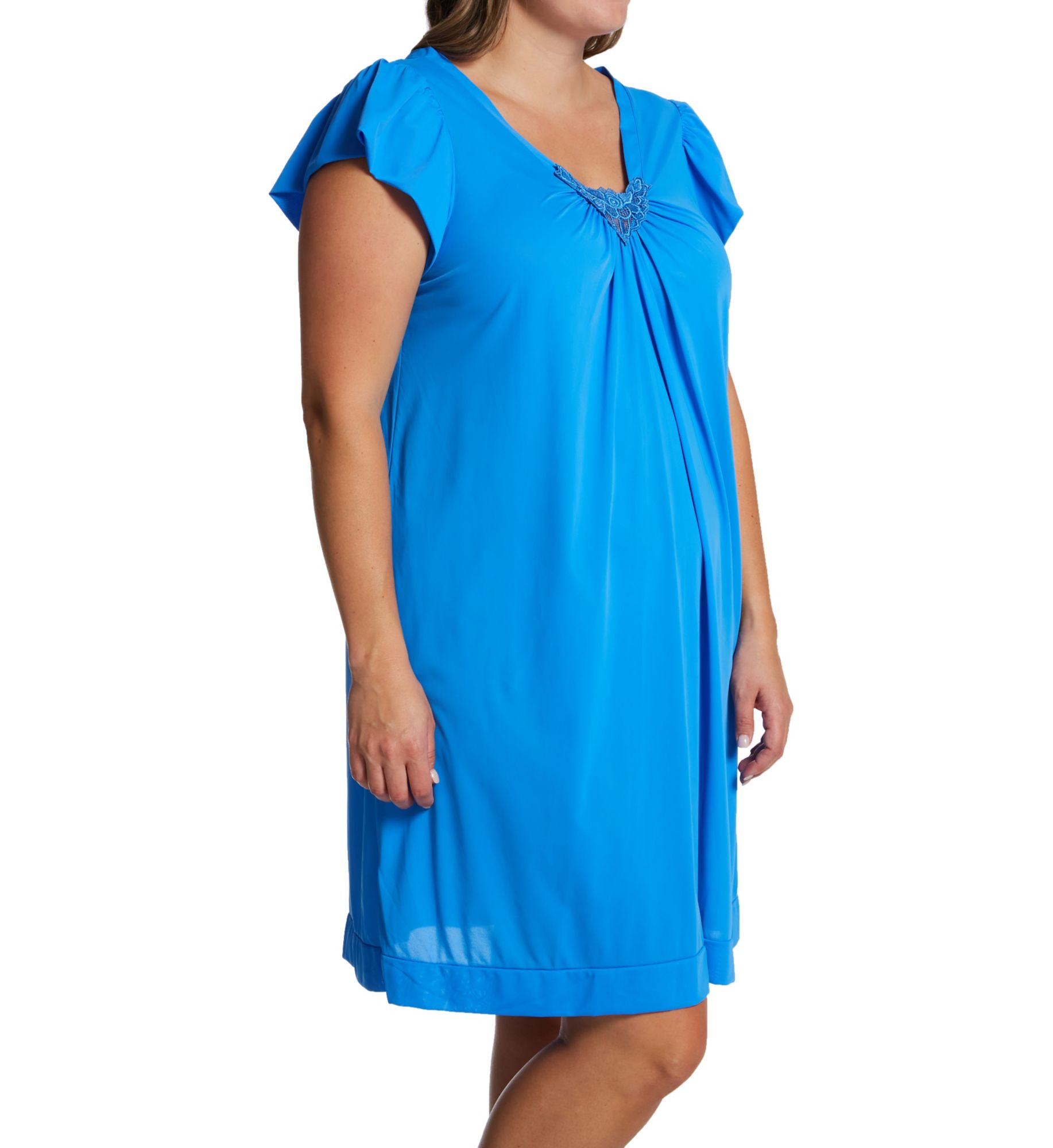 Shadowline Plus Cherish 38 Inch Cap Sleeve Nightgown Sapphire 3X  - Image 1