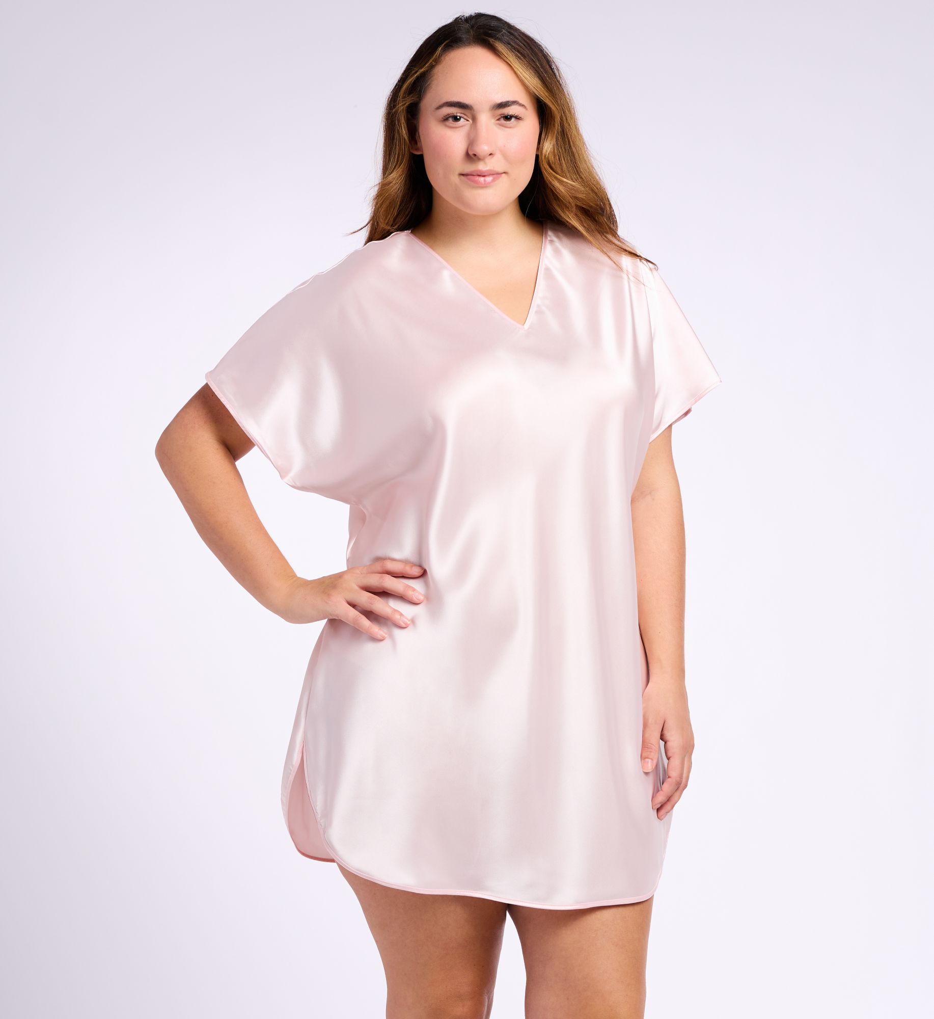 Shadowline Women's Plus Simply Charming Satin Sleepshirt in Blush | Size: 3X | HerRoom.com
