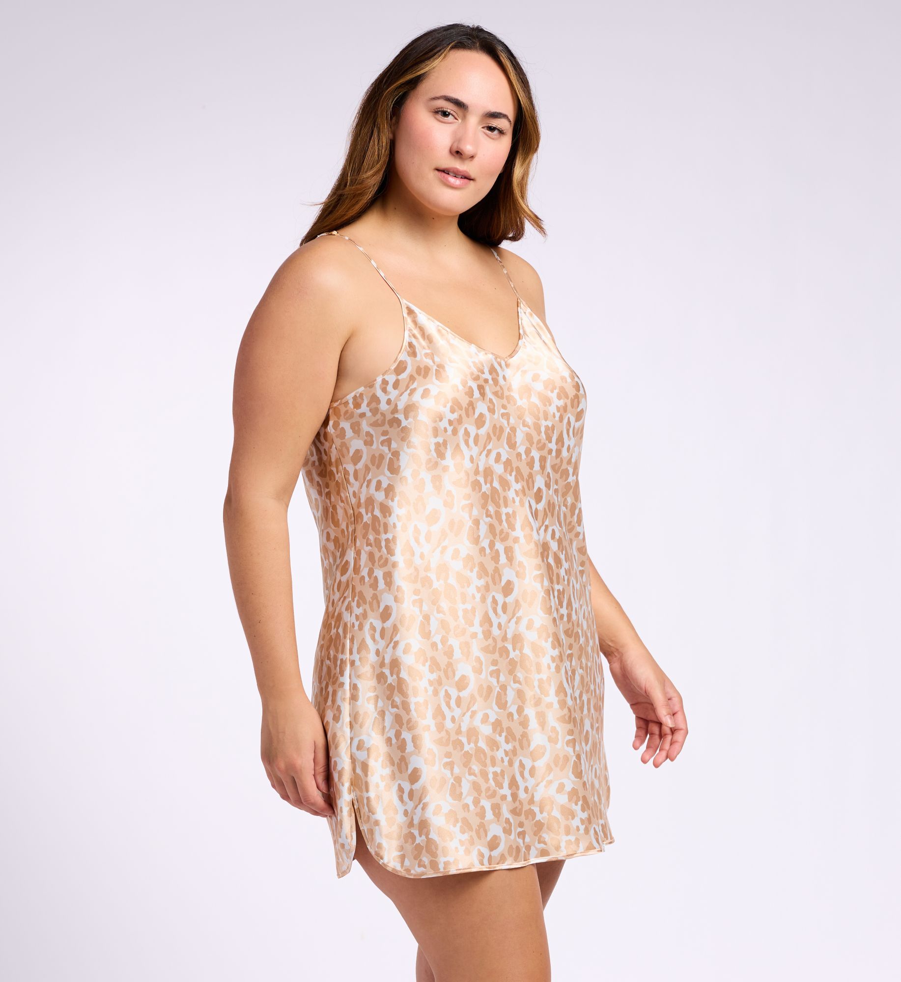 Shadowline Women's Plus Simply Charming Satin Chemise in Latte Leopard | Size: 3X | HerRoom.com