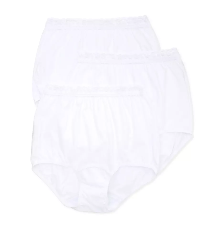 Cotton Full Cut Brief Lace Waist Panty - 3 Pack White 5