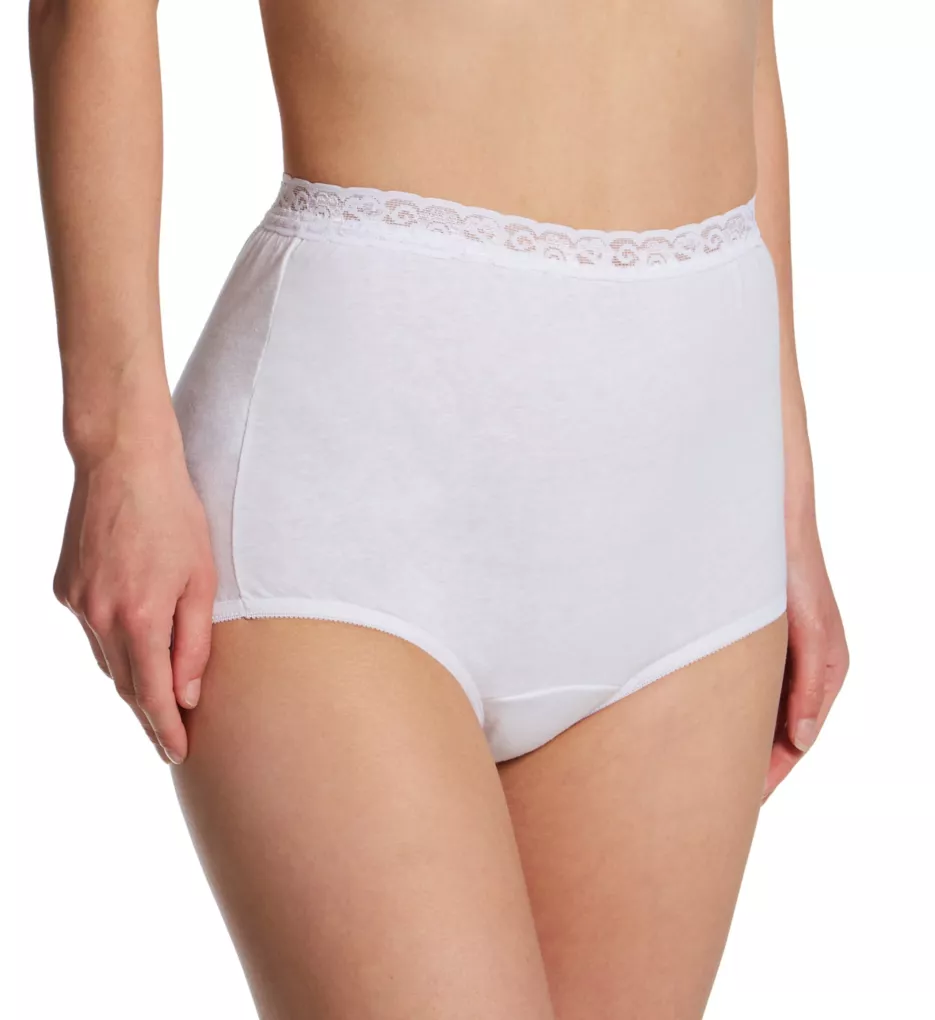 Plus Size Cotton Full Brief Lace Waistband - 3 PK