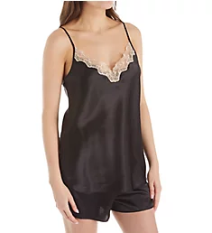 Charming Satin Camisole and Tap Set Black S
