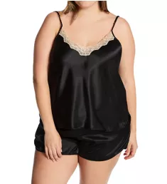 Plus Charming Satin Camisole and Tap Set Black 1X