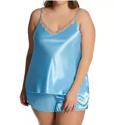 Plus Charming Satin Camisole and Tap Set Blue 1X