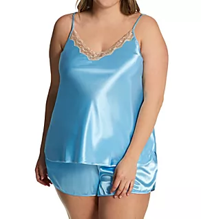 Plus Charming Satin Camisole and Tap Set Blue 2X