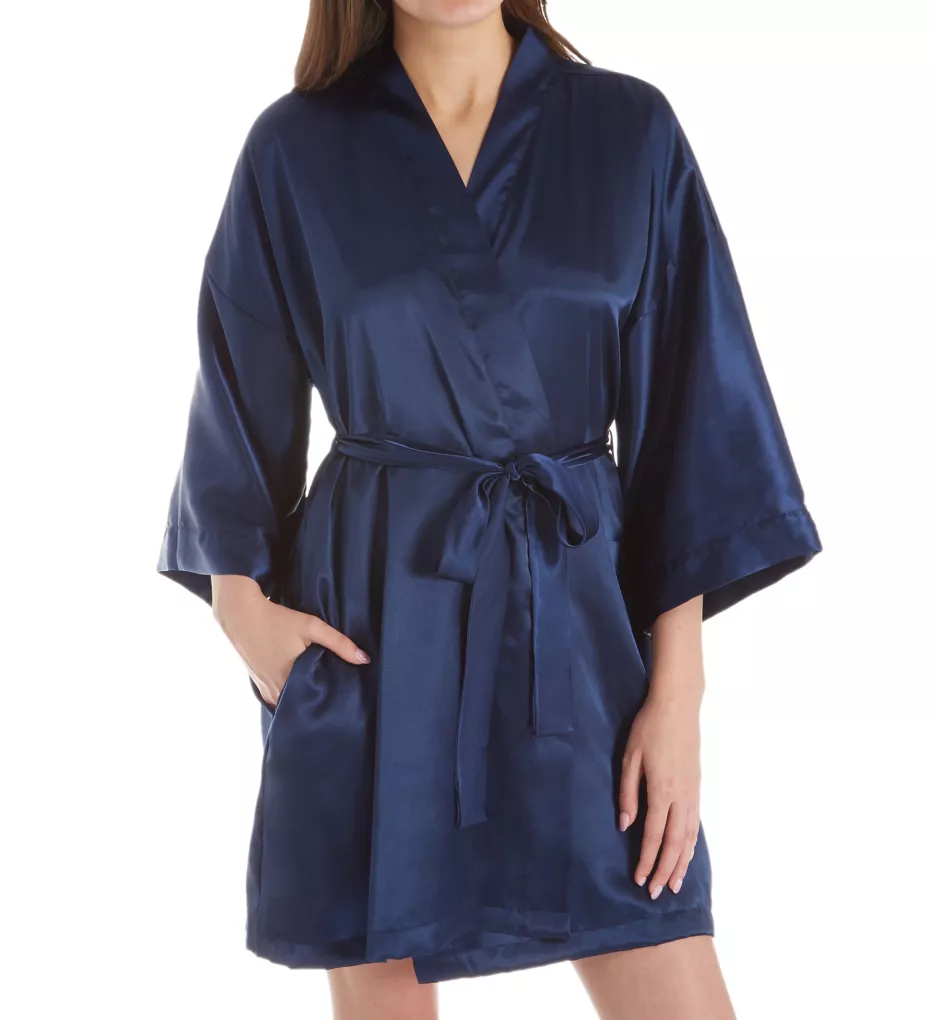 Charming Satin Wrap Robe Navy S/M