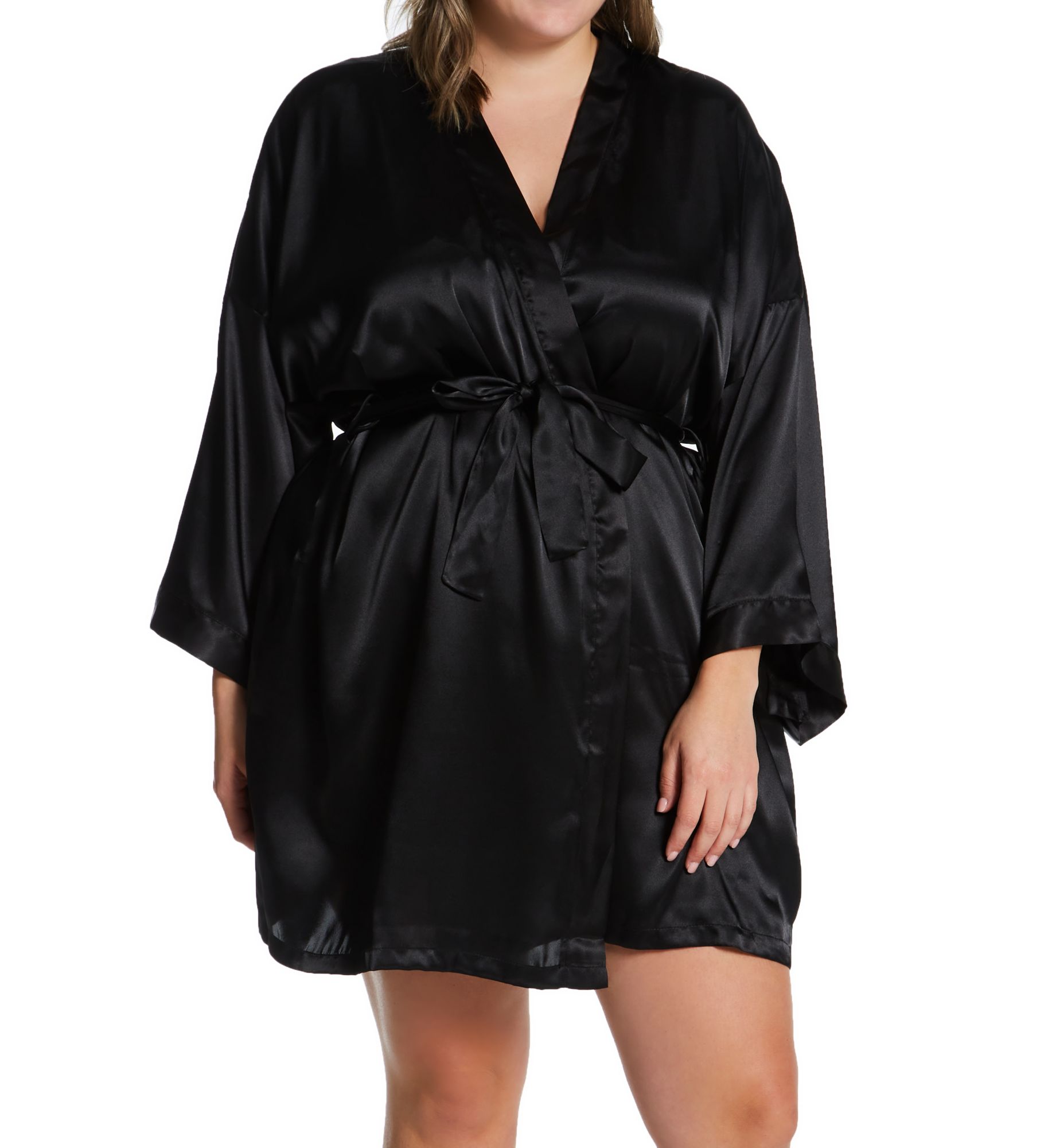 Plus Charming Satin Wrap Robe Black 2X/3X