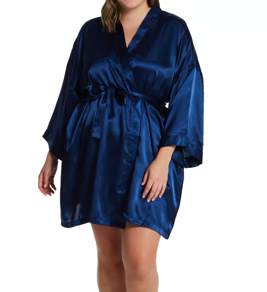 Plus Charming Satin Wrap Robe Navy 2X/3X