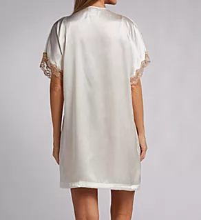 Charming Lace Trim Satin Robe Ivory S/M