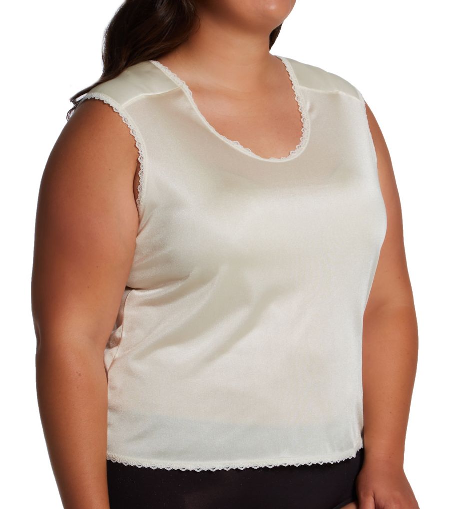 Shadowline Plus Nylon Padded Shoulder Camisole Beige 1X  - Image 1